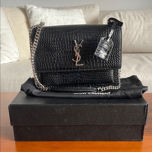 SAINT LAURENT SUNSET MEDIUM IN CROCODILE-EMBOSSED LEATHER - Picture 1 of 7